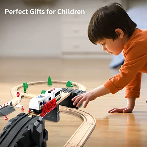 Wood City Battery Operated Train For Wooden Train Track, Electric Locomotive Train Set With Powerful Engine Compatible With Thomas, Brio, Chuggington, Bullet Train Toys For Toddlers 3 4 5 Year Olds #TOP1