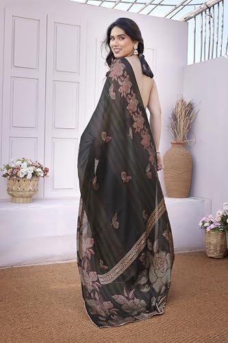 Image of MIRCHI FASHION Saree for Woman Chiffon Foil Work Floral Printed | Ethnic Sari for Function and Farewell with Unstitched Blouse Piece (Available in 15 Colors)