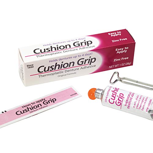 Cushion Grip Thermoplastic Denture Adhesive 1oz–Extra Strong Hold Up to 4 Days, Unmatched Strength, Waterproof & Zinc Free, Relieves Sore Gums, Comfortable Refit, Long Lasting, Acts as Soft Reliner
