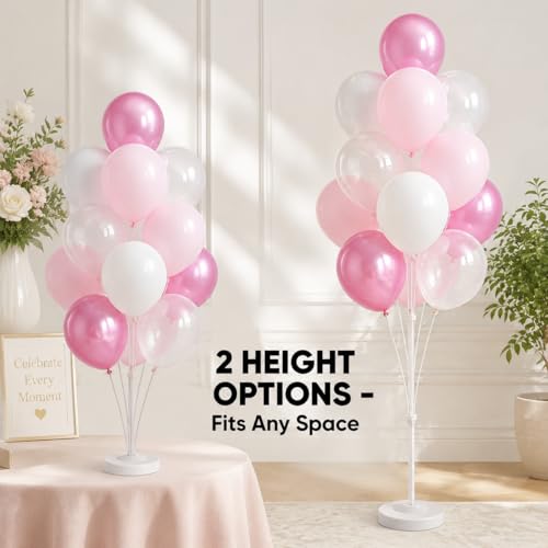 Image of Balloon Column Stand Kit with Clear Pastel Pearl Pink Balloons,Balloon Stand Kit for Floor or Table Backdrop Decoration for Party Wedding Baby Shower Birthday Graduation (Jelly Pink)