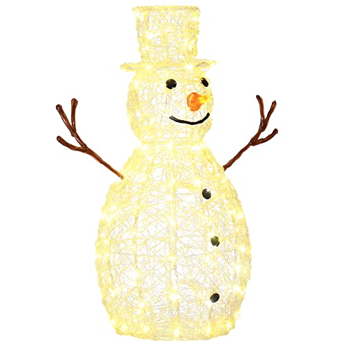 Preisvergleich Produktbild Outsunny 90cm Weihnachtsbeleuchtung Weihnachtslichte Schneemann-Leuchte mit 100 LEDs Weihnachtsschmuck Weihnachtsdeko Wasserdicht Funkeln Warm Weiß für Innen Außen