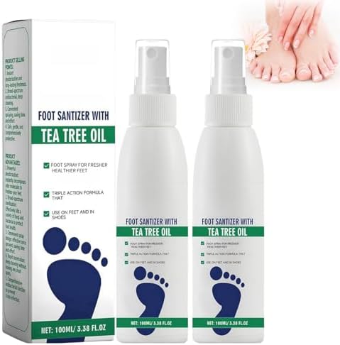 Spray desinfectante para pies con aceite de árbol de té, aceite de árbol de té, spray desinfectante transparente para pies (2 unidades)