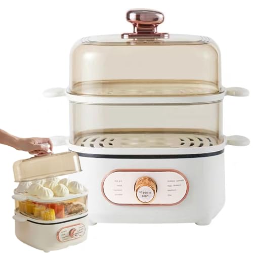 Vaporera Eléctrica de 10,5 L, Vaporizador de Alimentos Antiadherente de 1200 W con Cestas Apilables y Olla Caliente Eléctrica de 2,5 L, Para Verduras, Arroz, Albóndigas, Mariscos