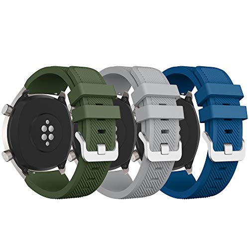hengkang Fit for Huawei GT Watch Band/Galaxy Watch 46mm/ Gear S3 Bands, 22mm Sport Silicone Bands Straps Bracelet Watch band Accessory Band for Galaxy S4 46mm Watch/Gear S3 (Green Navy Gray)