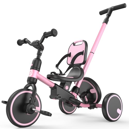 besrey Toddler Bike 1-3 Years Old,Toddler Tricycle with Spare Wheel,5 in 1 Kids Trike with Push Handle,Backrest and Safety Belt,Balance Bike 1+ Year Old,Birthday Gift and Toy for Boys and Girls