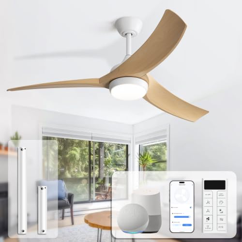 Image of Sofucor 52 Inch Smart Modern Ceiling Fan with Light, 3 ABS Blades | Alexa /Google Assistant /APP /Remote Control, Reversible DC Motor, Timer, 6 Speeds, 3-CCT for Living Room Bedroom Patio