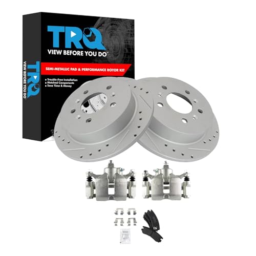 Image of TRQ Performance Rear Brake Pad and Rotor Set Semi Metallic Coated Drilled | For 2006-2010 Chevrolet Impala 2006-2007 Monte Carlo 2008-2009 Buick LaCrosse