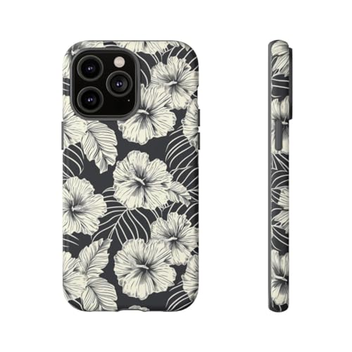 Coque rigide mate iPhone 14 Pro Max motif floral monochrome noir