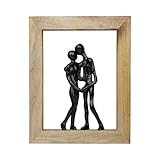 Moritz Dekofigur Embrace Schwarz 30 cm aus Mangoholz und Aluminium moderne Paarfigur im Holzrahmen Symbol für Liebe Nähe Vertrauen Zusammenhalt handgefertigte Skulptur Wanddeko Kunstobjekt