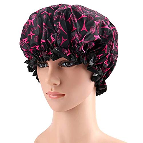 Shower Cap, ESARORA 4 PACK Bath Cap Designed for Women Waterproof Double Layer - Thumbnail 2