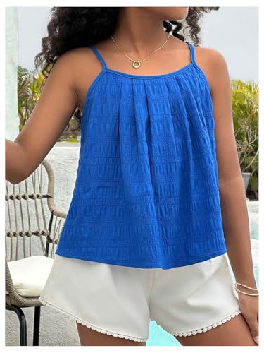SOLY HUX Girl's Summer Camisole Tops Spaghetti Strap Pleated Cute Vacation Cami Shirts4