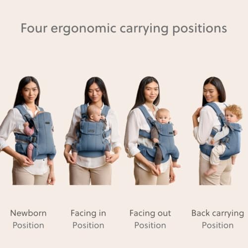 Image of BabyBjorn Baby Carrier Harmony, Woven melange, Blue | 3-in-1 Ergonomic Baby Carrier; Newborn, Facing-in, Outward-Facing, and Back Carrying Positions Supported (7-40 lbs), Newborn to Toddler