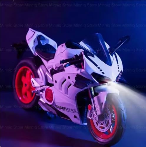 Image of Duoti Panigale V4 DieCast Bike Model, Suspension and Hand Free Roller, Toy Motorcycle Collection with Music Lighting Toy for Kids [Panigale V4- White]