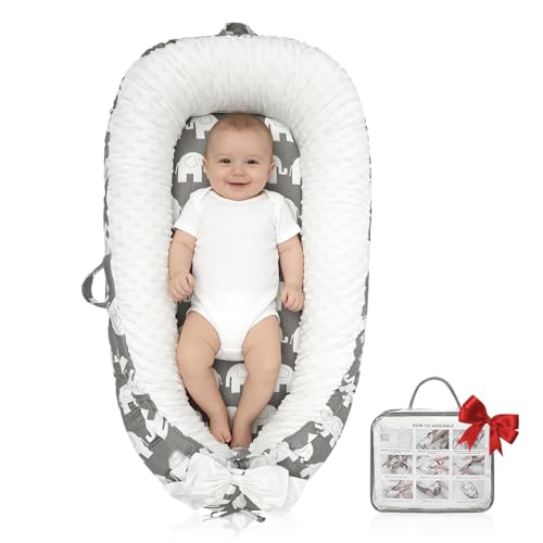 Baby Lounger | Organic Cotton Infant Lounger | Reversible, Adjustable & Portable Floor Lounger | Soft, Breathable, Washable Cover