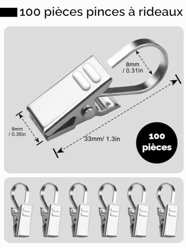 Sinofort 100 Pièces Crochet Rideau, Pince Rideau en Acier Inoxydable – vue 2
