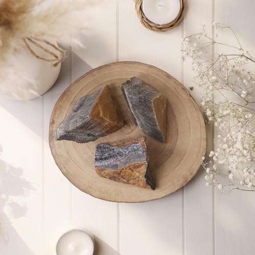 Image of Blue Tiger Eye Raw Stone (200 Gm) | Natural Healing Crystal for Calm Mind & Communication | Natural Stones for Meditation & Reiki | Decorative Raw Crystals for Spiritual Home & Office Decor (2-4 Pcs)