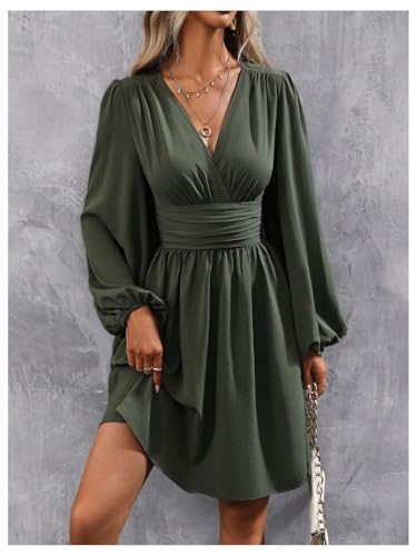 Image of SOLY HUX Women's Elegant Dress V Neck Long Sleeve High Waist Swing Prom Cocktail Short Dresses