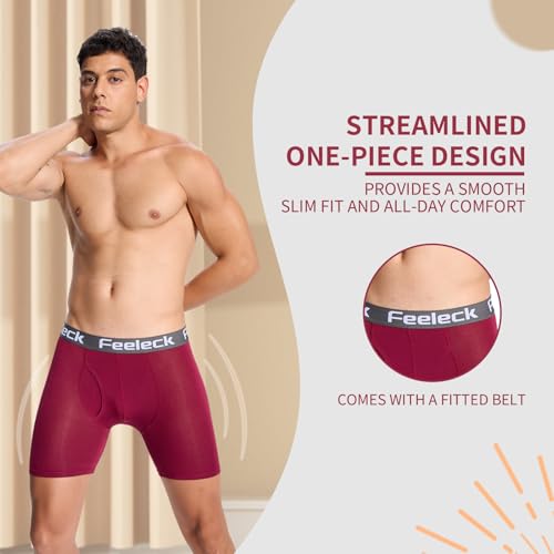 Feeleck Mens underwear Rayon Boxer Briefs 7-Pack,Soft & Moisture Wicking with Fly Underwear for Man4