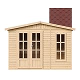 Wooden Garden Office TIMBELA M334FB+H334FBRED, Modern Garden Cabin to Work from Home, Large Pine and Spruce Garden Room W11ft x L7ft x H8ft, Lockable Garden House, Home Office, Workshop