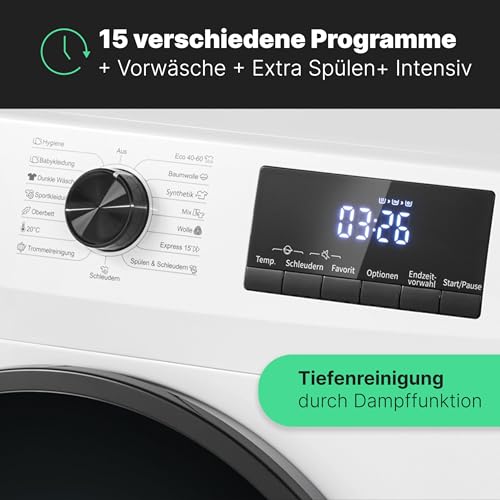 Bomann® Waschmaschine 7kg | max. 1400 U/min | 10 Jahre Motor-Garantie | effizienter, leiser & langlebiger Invertermotor | 15 Programme | Endzeitvorwahl | LED-Display | Washing Machine | WA 7175 weiß – Bild 6