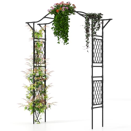 GOPLUS Arche de Jardin 210 CM avec Treillis, Arceau Porte de Jardin Rosiers Exterieur en Métal pour Plantes Grimpantes,Plantes Vignes, Décoration de Fête...