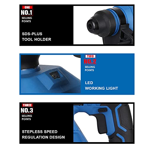 dsfen Akku-Bohrhammer, inkl. 20-Volt-4,0-AH-Li-Ion-Akku, Schnellladegerät, 3-teiliger SDS-Plus-Bohrhammer, Spitzmeißel, Flachmeißel, Staubschutz-Tiefenmesser, Hilfsgriff, Hochleistungs-Abbruchhammer, – Bild 5