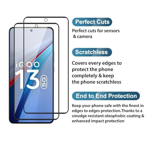 Image of Tempered Glass Screen Protector Compatible with iQOO 13 (6.82 Inches), 9H Hardness HD Clear Anti Scratch Bubble Free Easy Installation, Pack of 2