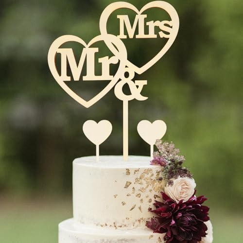 Holz Cake Topper Hochzeit,Mr & Mrs Deko Hochzeit,Holz Tortendeko Hochzeits,Liebe Hochzeitstortedeko,Mr und Mrs Deko für Hochzeitstorten,Tortenstecker Hochzeitsfeier Jubiläum Verlobung