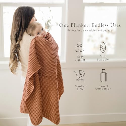 Image of Konssy Waffle Baby Blanket for Boys & Girls, Soft Newborn Swaddle Blanket | Waffle Knit, Cozy Crib Blanket Neutral for Nursery, Stroller & Toddler Bed, Machine Washable, 41 inch x 37 inch(Brown)