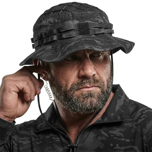 CQR Mens Tactical Boonie Hat Breathable Packable Sun Hat for Hunting Hiking Fishing Shooting and Outdoor Activities Sentinel Utility Camo Black Small-Medium