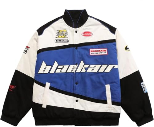 GGPJ Men's Varsity Jacket Vintage Letter Racer Jacket Oversized Baseball Bomber Jackets Unisex Streetwear Coats (blue,Large,Large)