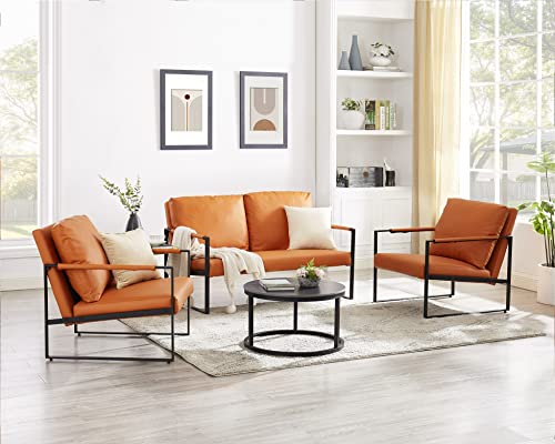 Gatroty Pu Leather Accent Chair, Arm Chair Living Room Chair/Lounge Chair, 2 Piece Set With Removable Back And Seat Cushion, Suitable For Living Room, Bedroom, Office, Orange #TOP6