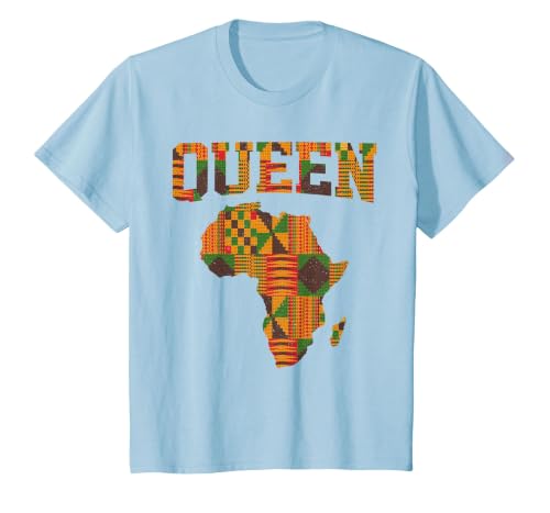 African Queen Art for Women Girls Kente Cloth African Print T-Shirt, Youth, Baby Blue, X-Small