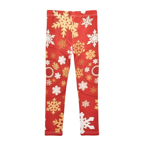 Xmas Gold Snowflakes on Red Girls Leggings Stretchy Dance Pants for Kids2