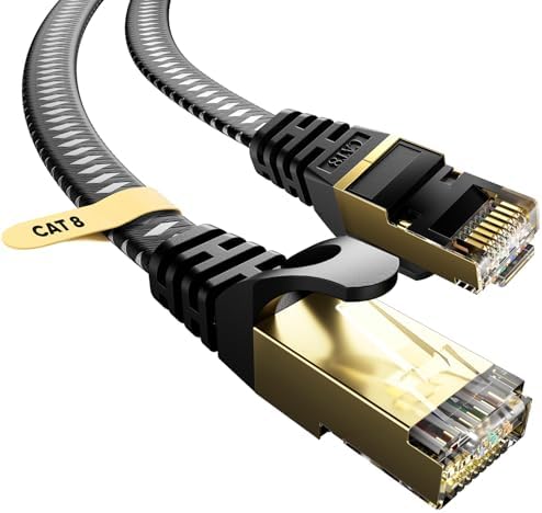VOIETOLT CAT8 LAN Kabel 1.5M,40Gbps Netzwerkkabel Ethernet Flach Geflochten | Hochgeschwindigkeits S/FTP Abgeschirmt Internet Kabel RJ45 Vergoldeter Stecker Patchkabel für Gaming P