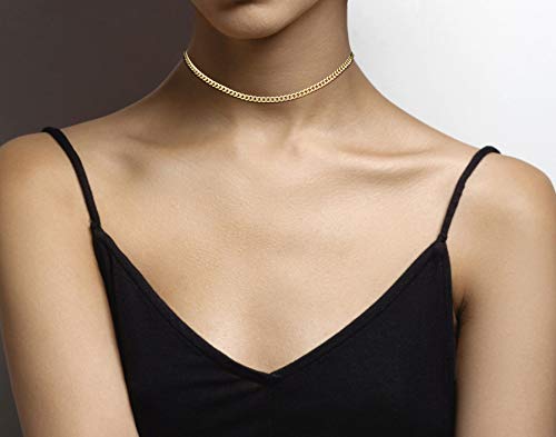 Miabella 18K Gold Over 925 Sterling Silver Figaro, Beaded Singapore, Sparkle, Cuban Link Chain, Adjustable Sterling Silver Choker Necklace For Women Made In Italy (Cuban 3.5Mm, Length 13+2 Inches,) #TOP2