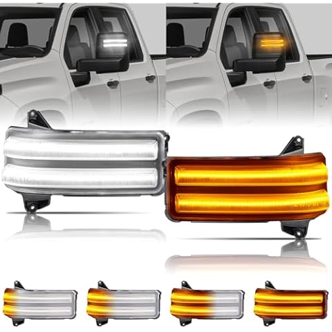 Gempro LED Sequential Amber Side Mirror Marker Turn Signals White Parking Cargo Lights Switchback Tow Mirror Lamps for 2020-2024 Chevy Silverado/GMC Sierra 2500 3500, Clear Len Cover