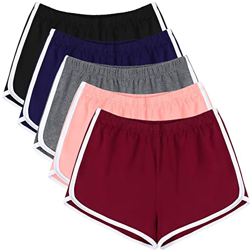 Image of URATOT 5 Pack Women's Cotton Yoga Dance Short Pants Sport Shorts Summer Athletic Cycling Hiking Sports Shorts