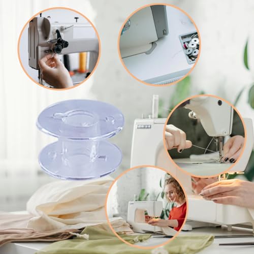 Image of 36 Pack Clear Plastic Sewing Machine Bobbins with Case, Universal Standard Size Transparent Spools for Quilting Embroidery, Empty Bobbin Set Fits Most Home Machines