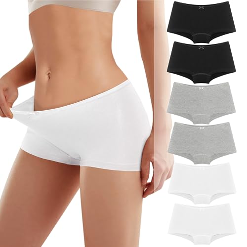 Lakpoau Boxershorts Unterhosen Damen Unterwäsche Baumwolle Slips Atmungsaktive Shorts Cotton Panties Hipster Weich Frauen Mehrpack 6er Pack BWG M