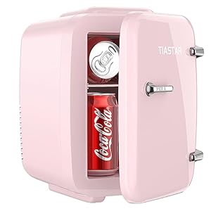 Tiastar Mini Fridge, 4 Liter /6 Cans Skincare Fridge for Bedroom, Dorm, Car, Office, 110V AC/ 12V DC Small Fridge, Thermoelectric Cooler and Warmer, Pink
