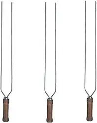 Kit 3 Espetos Duplo De Churrasco Cabo Madeira Lamina de Aço Martinazzo