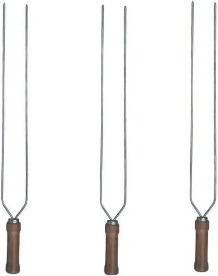 Kit 3 Espetos Duplo De Churrasco Cabo Madeira Lamina de Aço Martinazzo