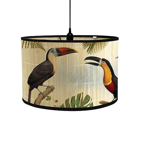 FANSU Round Drum Light Shade for Table Lamp, Classical Pattern Pendant Lampshades Easy Fit for Living Rooms, Bedroom, Hallways, Reading Room (30 * 20cm,Toucan)