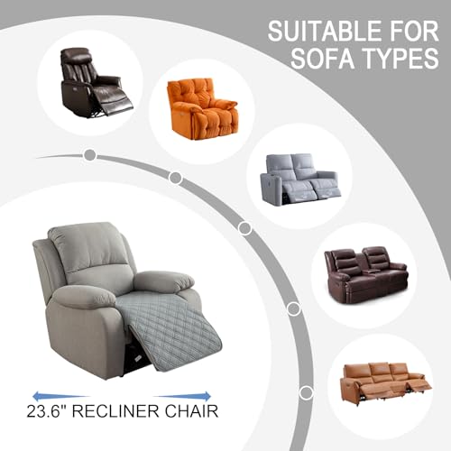 Image of Genina Waterproof Recliner Chair Covers, Recliner Cover for Dog Pets Friendly, Washable Antislip Reclining Chair Cover Furniture Protector, Sofa Slipcover for Living Room(23.6inch /Light Grey)