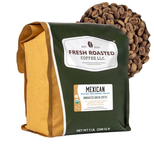 Fresh Roasted Coffee, Organic Mexican Water-Processed Decaf Unroasted Green Coffee Beans for Home Roasting, USDA Organic, 100% Single Origin, Kosher, 5 lb (80 oz)