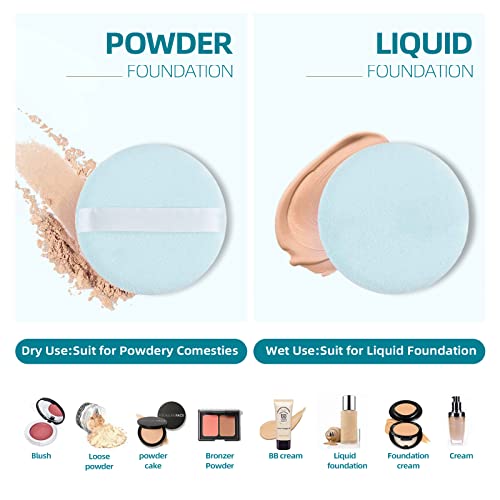 10 Pcs Powder Puff For Powder Foundation And Loose Powder, Ultra Soft Round Cotton Smooth Apply Puff With Ribbon Band Handle 3.15 Inch - Blue #TOP1