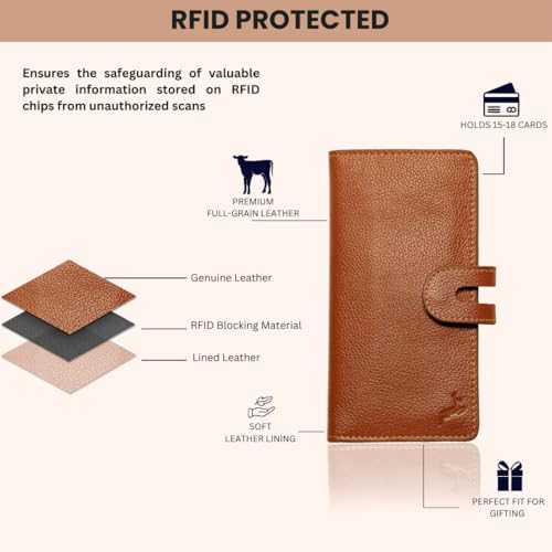 womens wallet (Holds 15-18 Cards, 4 Flat Pockets, 1 ID Windows) Genuine Leather clutch purses for women | Slim long wallets for women | rfid blocking wallet (brown wallets)3