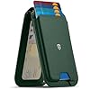 SHIELDON Strong Magnetic Wallet for Magsafe, Genuine Leather Adjustable Stand 6 Card Holders Quick Access ID Window, Mag Wallet Compatible with iPhone 17/16/15/14/13/12 Series Women Men - Evergreen