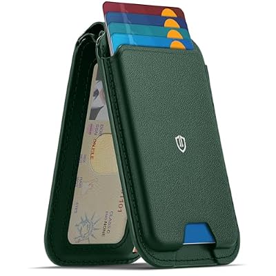SHIELDON Strong Magnetic Wallet for Magsafe, Genuine Leather Adjustable Stand 6 Card Holders Quick Access ID Window, Mag Wallet Compatible with iPhone 17/16/15/14/13/12 Series Women Men - Evergreen